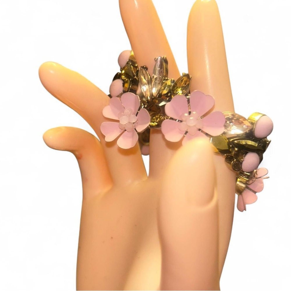 Simply Vera Wang Pink Floral Statement Bracelet Rhinestone Gold Tone - Picture 3 of 4